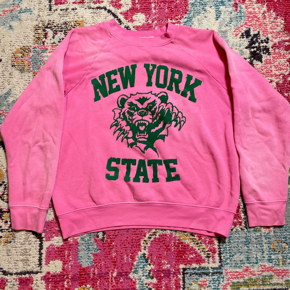 Daydreamer sweatshirt, vintage worn look, pink and green design.